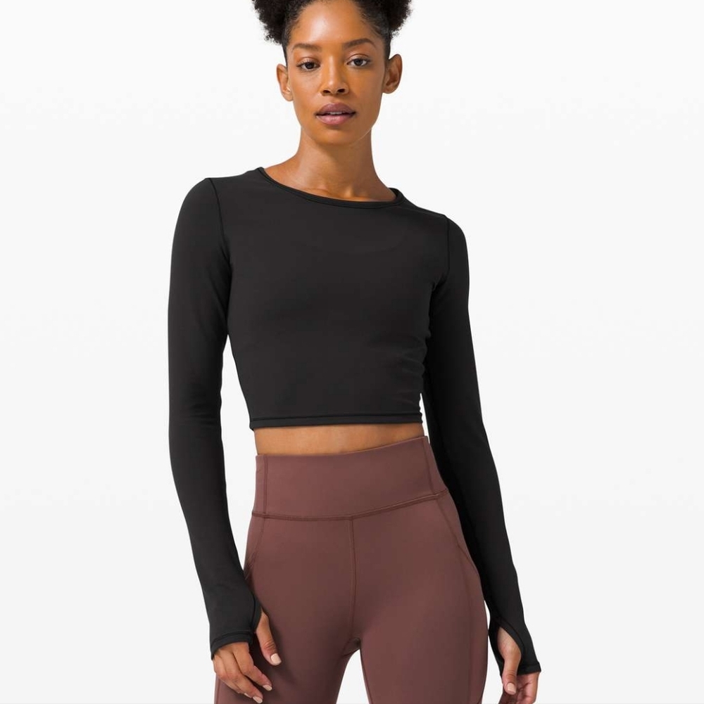 Lululemon Wundertrain Long Sleeve Black Crop Top Size 10